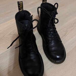 Dr. Martens Black Lace-Up Boots with Yellow Stitching